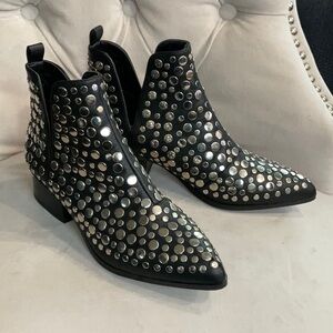 Steven Black Leather Ankle Boots Size 6